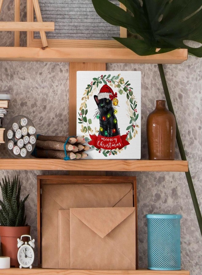 Nvotell Christmas Black Cat Signs - Merry Meowy Christmas Wooden Box Table Signs, Black Cat Christmas Gifts for Women Men Cat Lovers, Christmas Cat Decorations, 5x5 Inch - Image 3